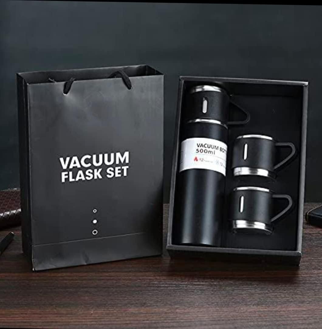 500 ML Double Wall Stainless Steel Thermo Vacuum Insulated Bottle with Two Cups Hot & Cold