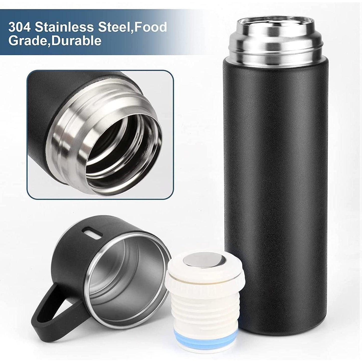 500 ML Double Wall Stainless Steel Thermo Vacuum Insulated Bottle with Two Cups Hot & Cold