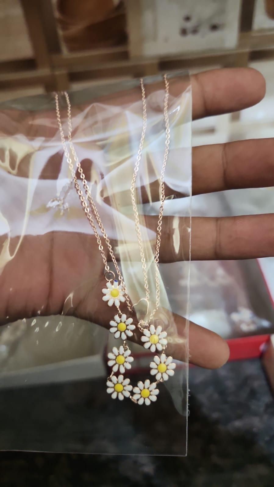 Golden Daisy Heart Two-Layered Necklace For Women & Girls