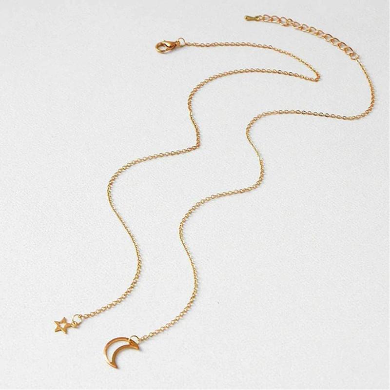 Moon Dropping Star Pendant Necklace in Gold Plated Alloy Chain