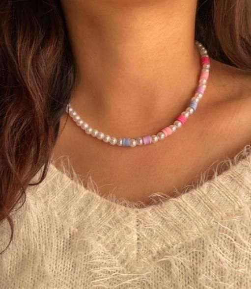 Multicolor Glass Bead Pearl Necklace