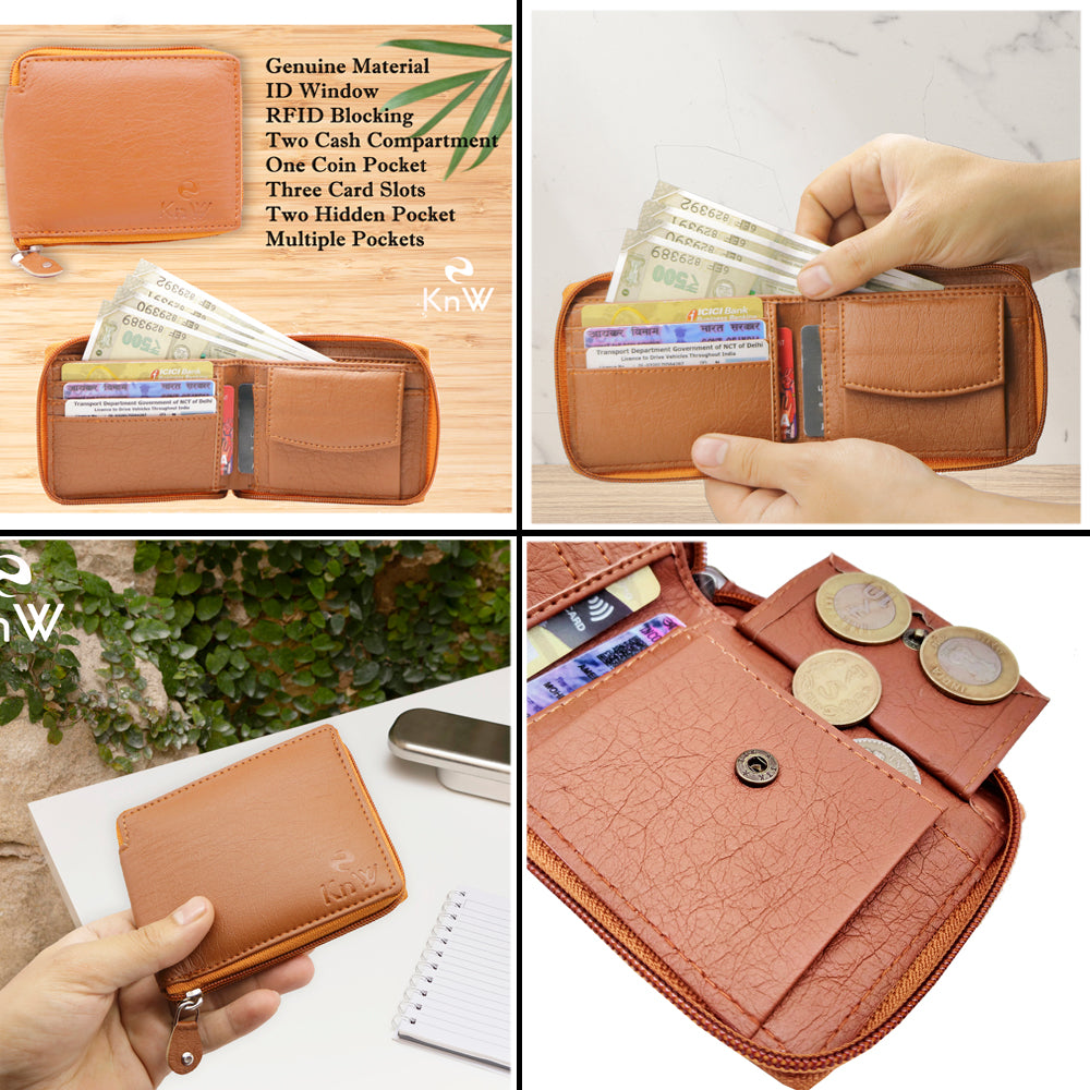 Genuine Leather Wallet for Men with ATM Card, Coin Zipper & RFID Blocking