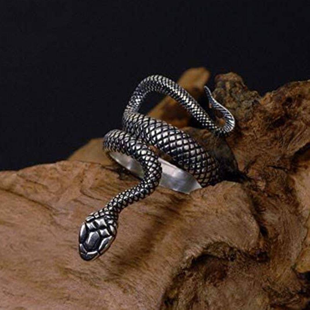 Silver and Black Color Snake Ring