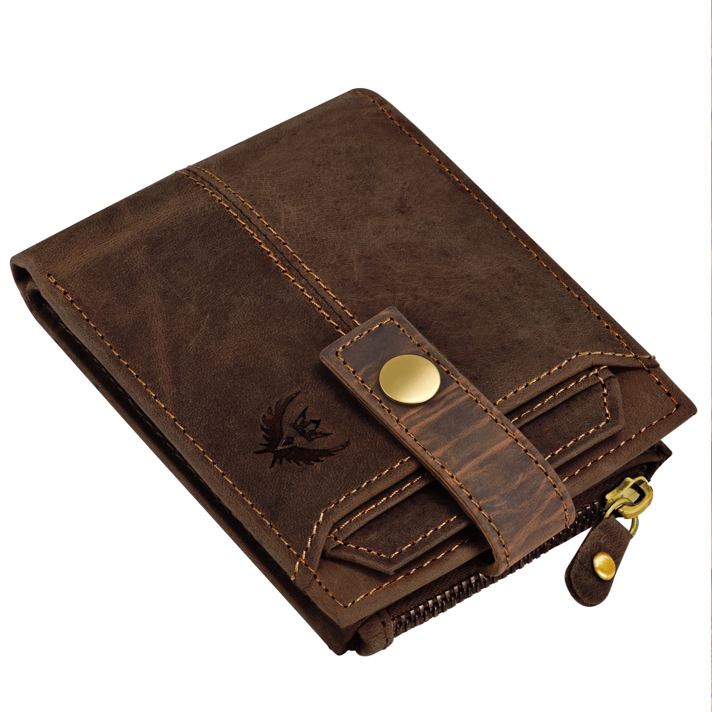 Brown Genuine Leather Wallet for Men with ATM Card, Coin Zipper & RFID Blocking