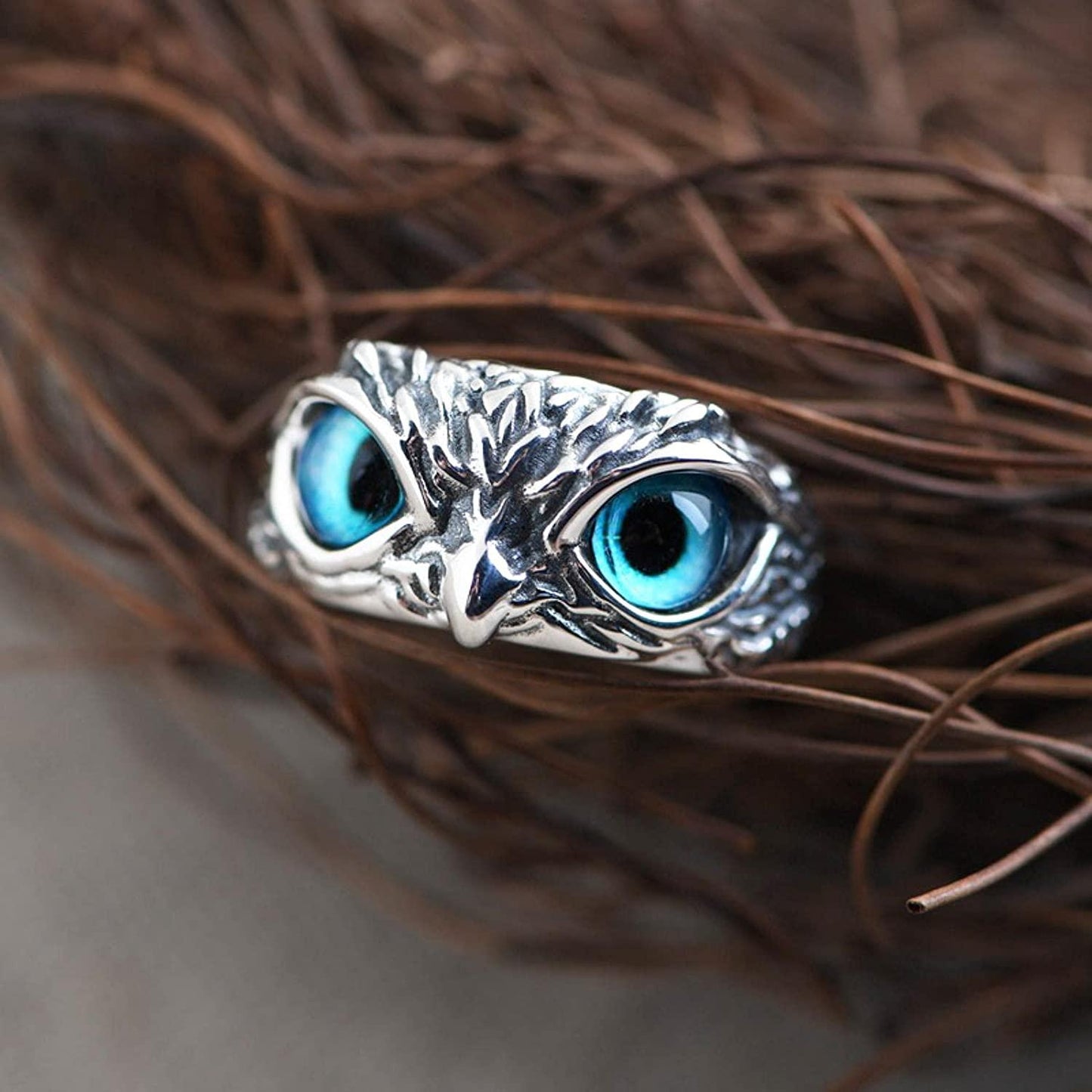 Owl Face Silver Plated Ring