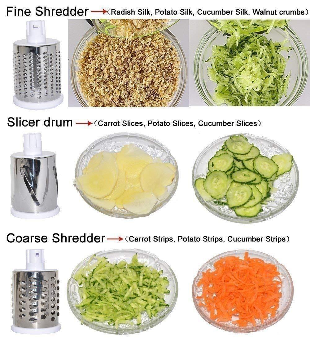 Rotary Drum Vegetable Grater & Slicer with 04 Operations