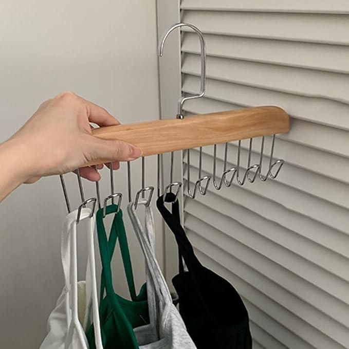 Multifunctional Wooden Hanger with Metal Hooks