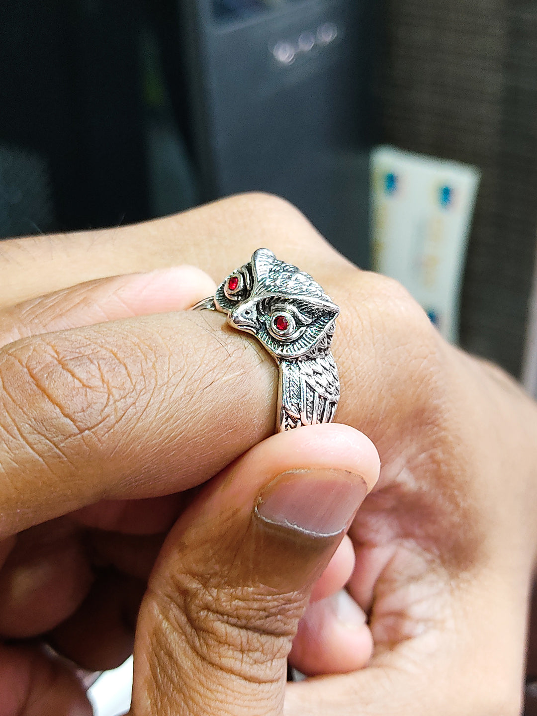Owl Face Silver Ring for Men
