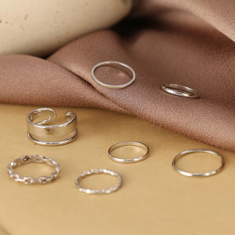 Silver Plated Ring Set for Women (7 Pieces)