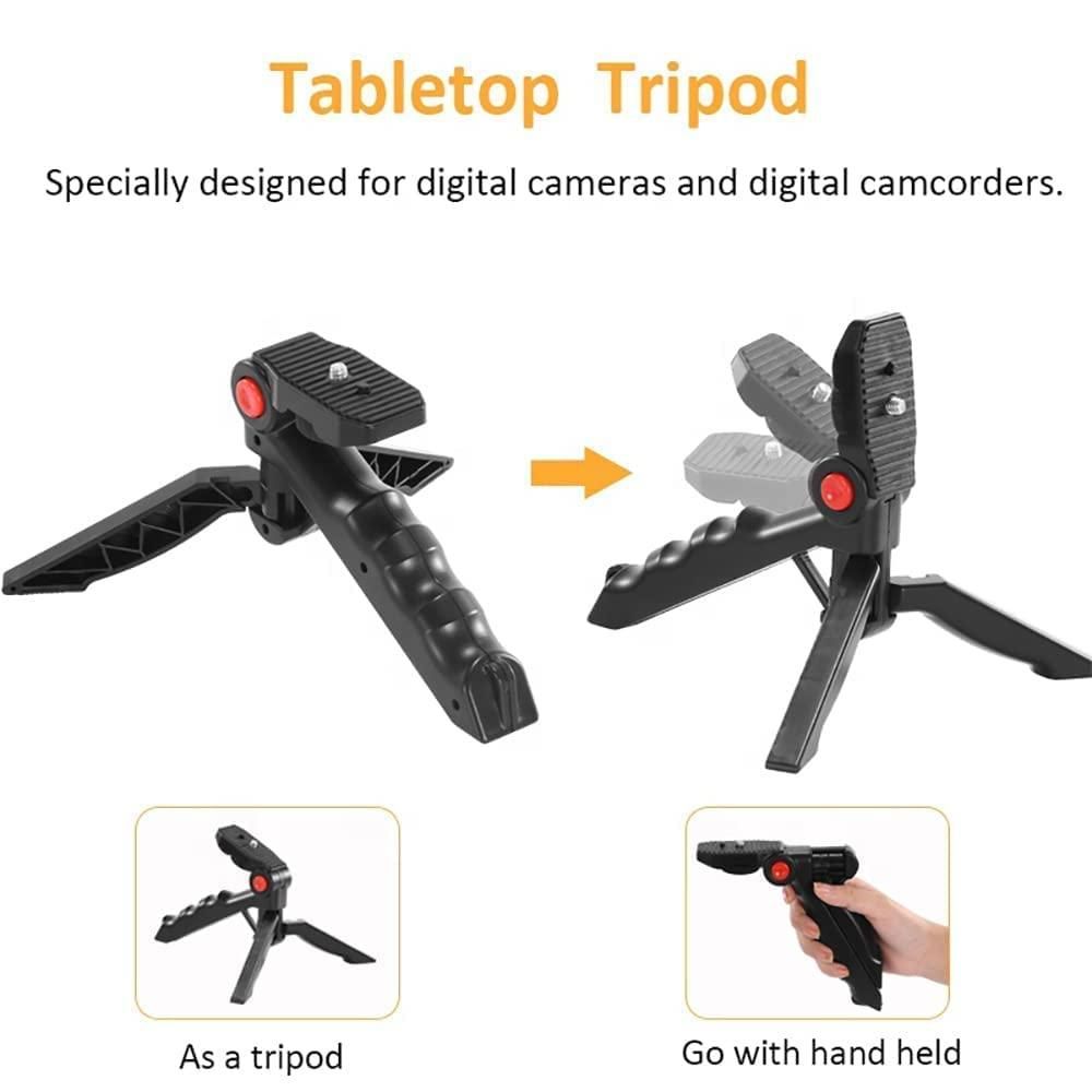 Vlogging Tripod with Microphone, LED Light & Handheld Arrangment for Phone & Camera