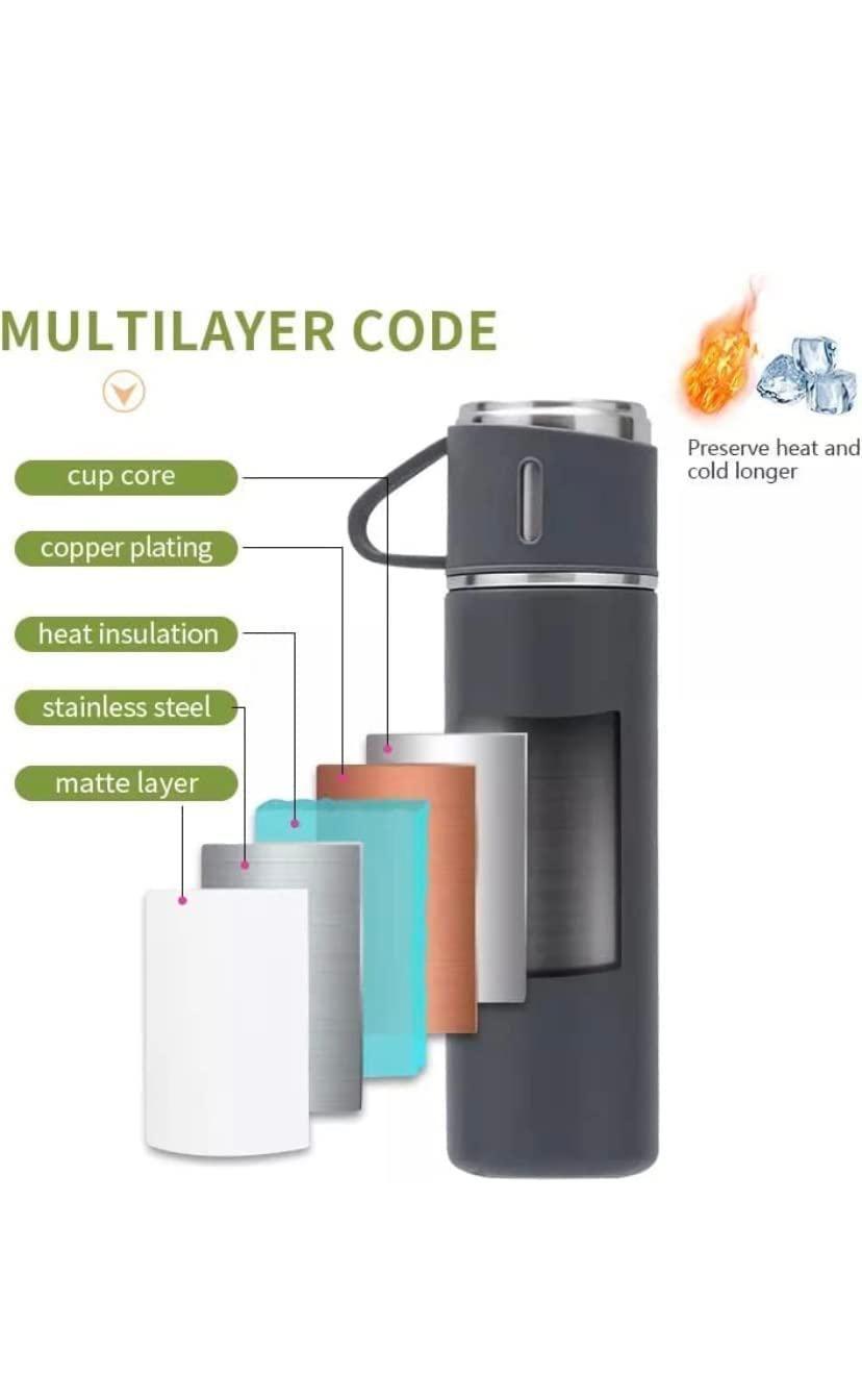 500 ML Double Wall Stainless Steel Thermo Vacuum Insulated Bottle with Two Cups Hot & Cold