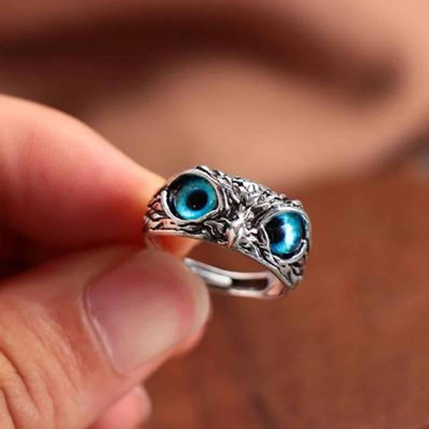 Owl Face Silver Plated Ring