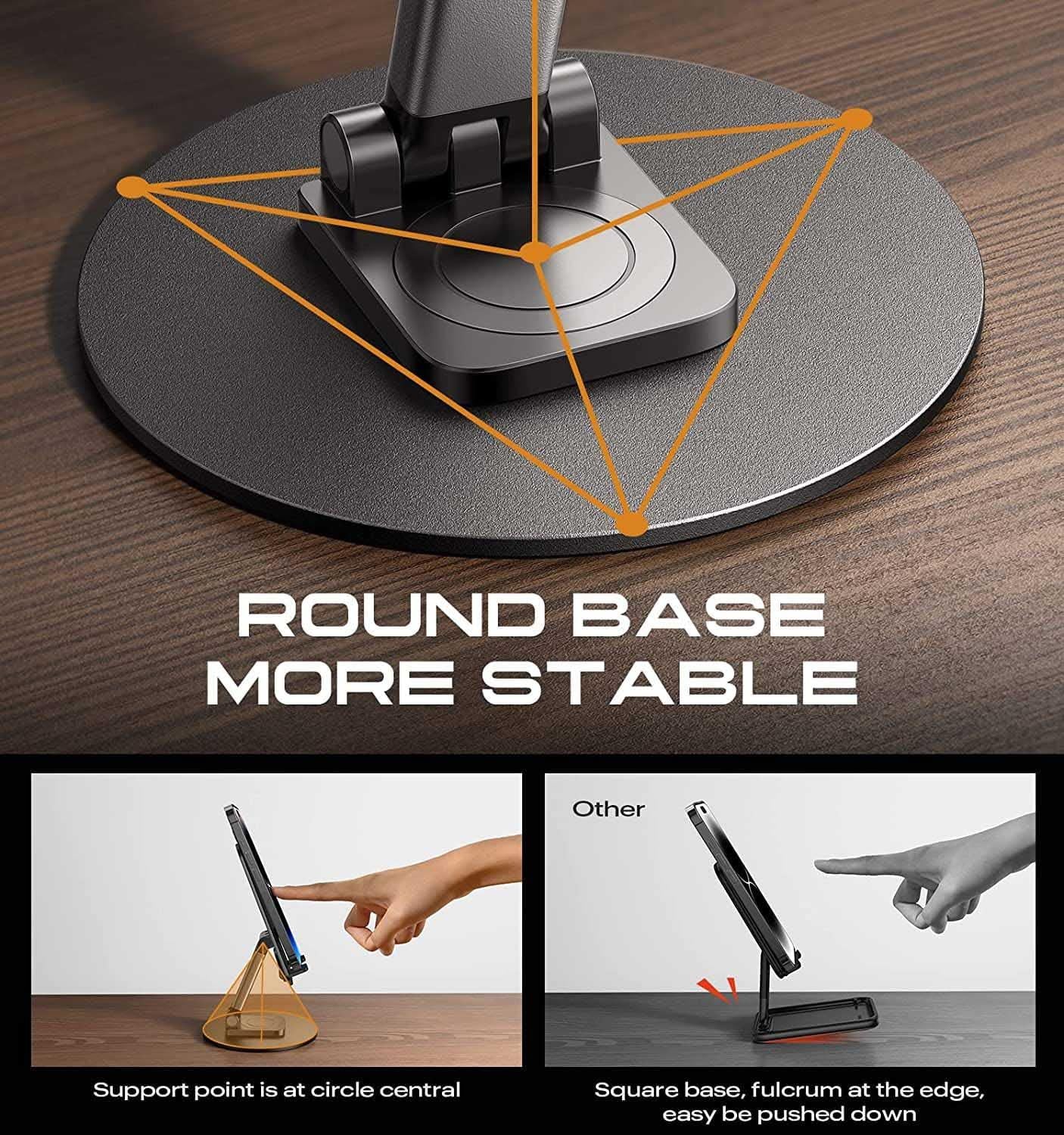 Mobile Phone Stand with 360 Degree Rotation Capability with Height and Angle Adjustments