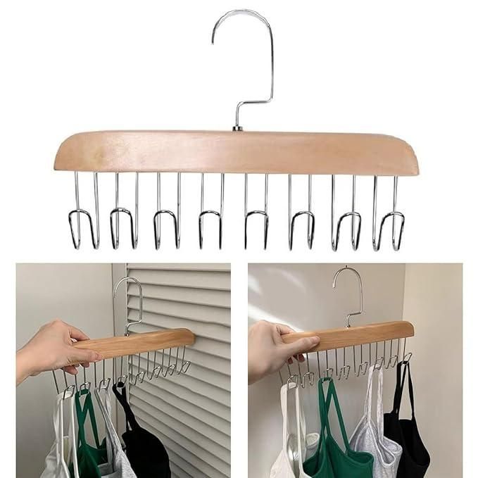 Multifunctional Wooden Hanger with Metal Hooks