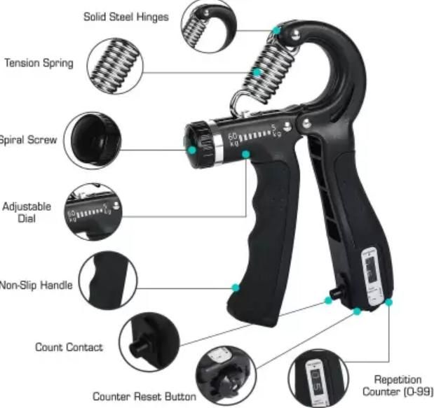 Hand Grip Strengthener adjustable from 5 to 60 Kgs. with Counter