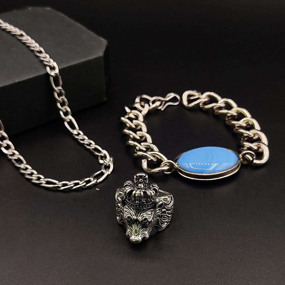 Silver Plated Chain With Finger Ring & Bracelet (Pack of 3)