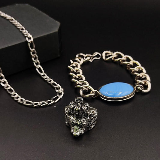Silver Plated Chain With Finger Ring & Bracelet (Pack of 3)