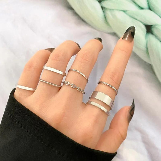 Silver Plated Ring Set for Women (7 Pieces)