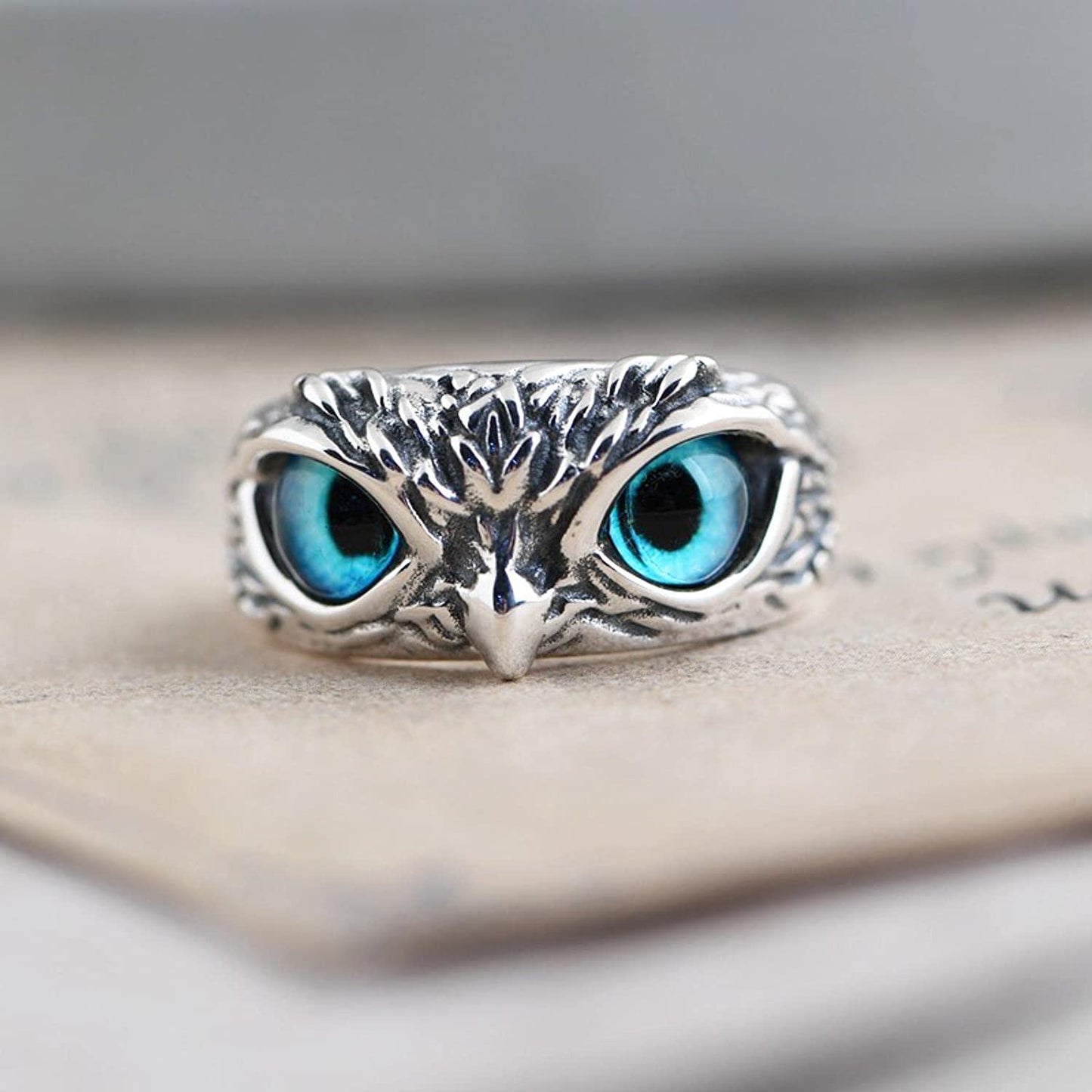 Owl Face Silver Plated Ring