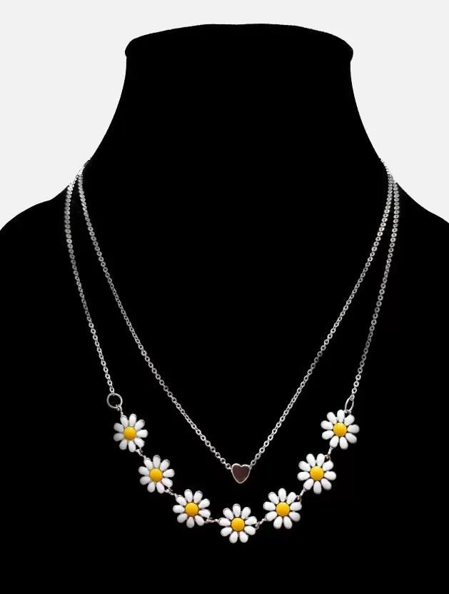 Golden Daisy Heart Two-Layered Necklace For Women & Girls