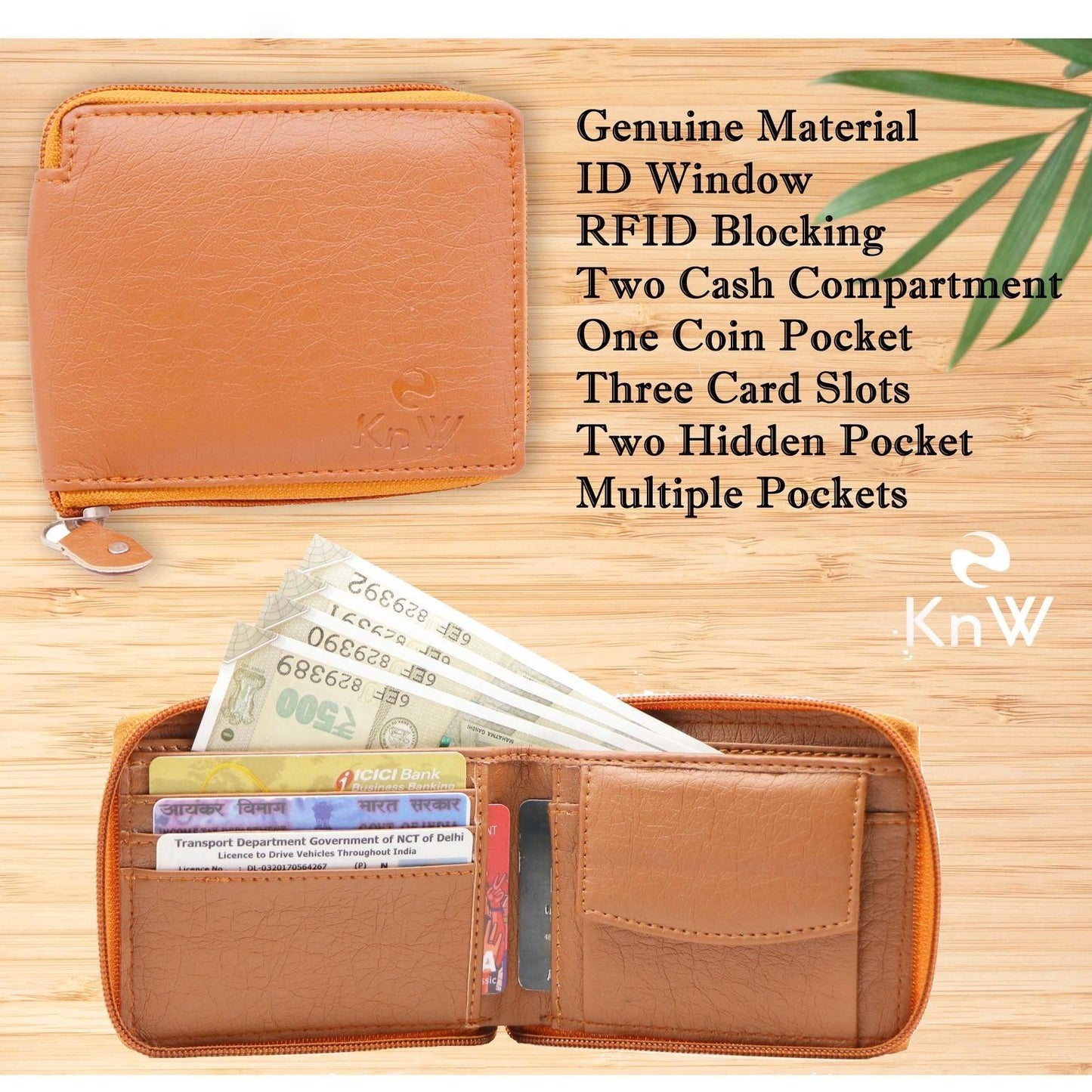 Genuine Leather Wallet for Men with ATM Card, Coin Zipper & RFID Blocking