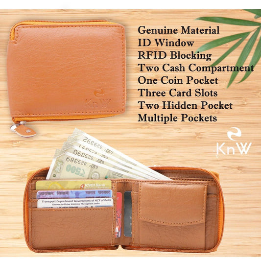 Genuine Leather Wallet for Men with ATM Card, Coin Zipper & RFID Blocking