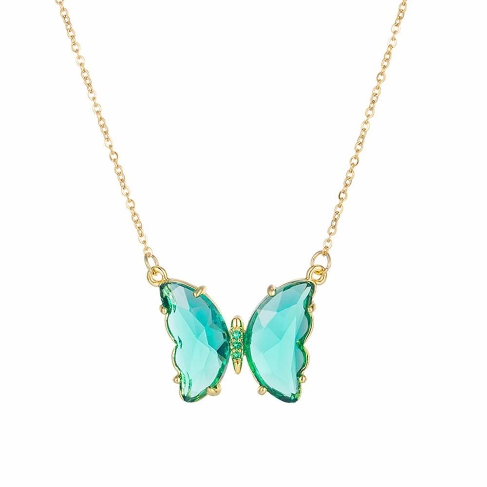 Blue Crystal Butterfly Pendant Necklace for Women and Girls