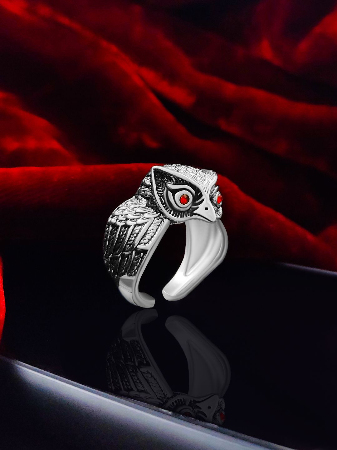 Owl Face Silver Ring for Men