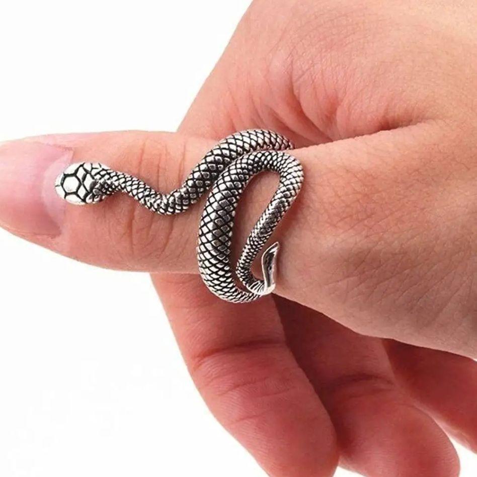 Silver and Black Color Snake Ring