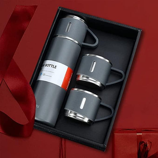 500 ML Double Wall Stainless Steel Thermo Vacuum Insulated Bottle with Two Cups Hot & Cold