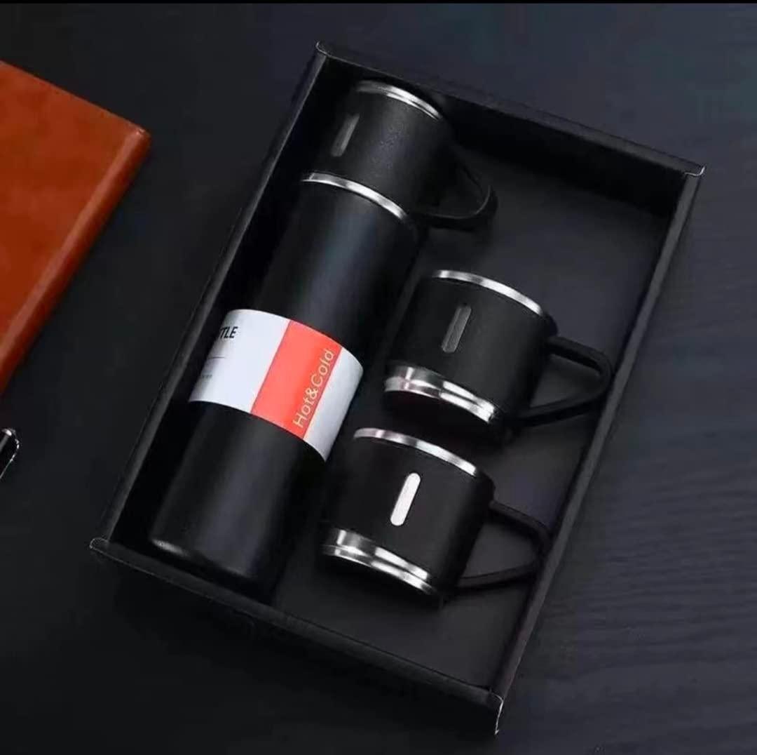 500 ML Double Wall Stainless Steel Thermo Vacuum Insulated Bottle with Two Cups Hot & Cold