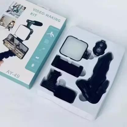 Vlogging Tripod with Microphone, LED Light & Handheld Arrangment for Phone & Camera