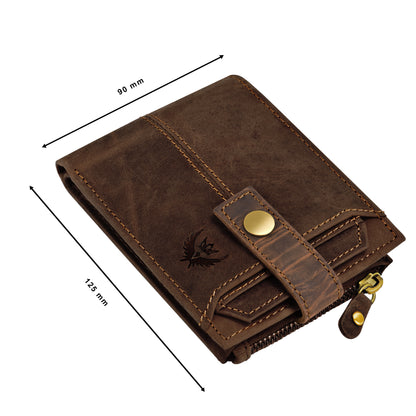 Brown Genuine Leather Wallet for Men with ATM Card, Coin Zipper & RFID Blocking