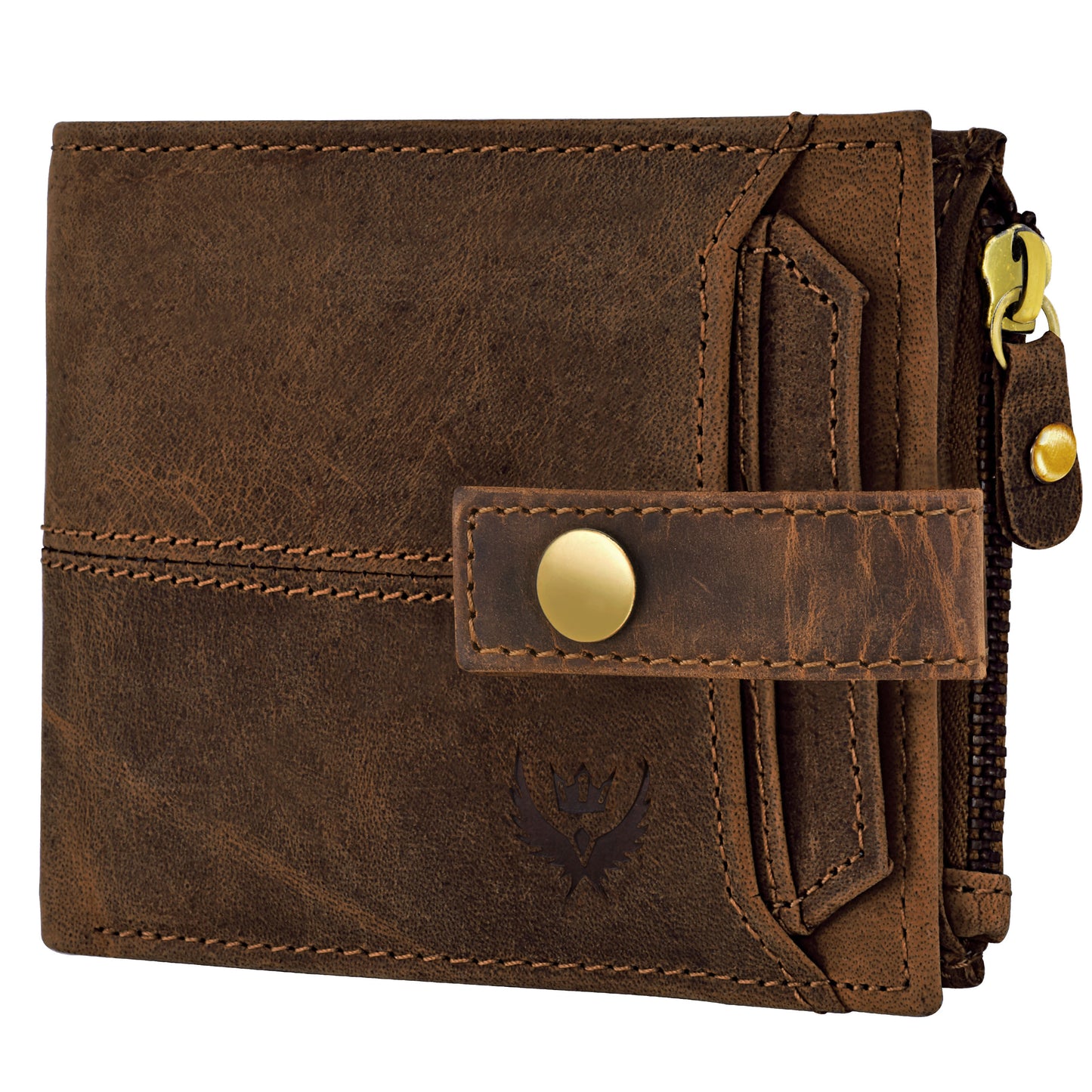 Brown Genuine Leather Wallet for Men with ATM Card, Coin Zipper & RFID Blocking
