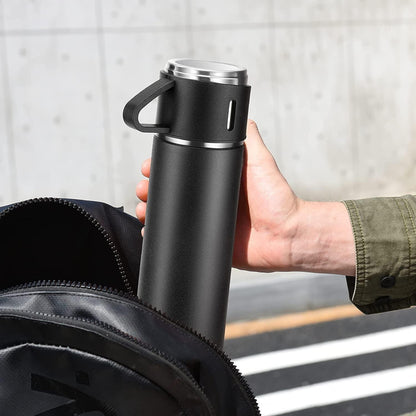 500 ML Double Wall Stainless Steel Thermo Vacuum Insulated Bottle with Two Cups Hot & Cold